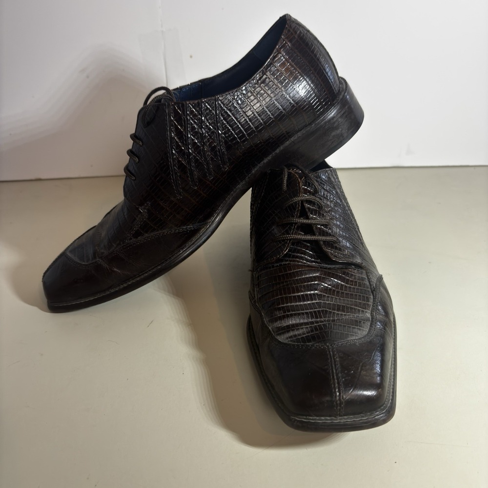 Marco Vicci Ellsworth Oxford Mens 10M Brown Faux Lizard Leather Dress Shoes